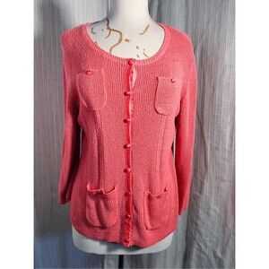 Sag Harbor Cardigan Size M 90's Vintage Knitted Coastal Grandmother Cardigan